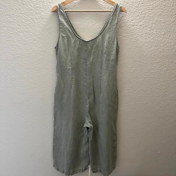 C&C California 100% Linen Sage Green Button Front Jumpsuit Small Coastal Resort - Picture 3 of 5
